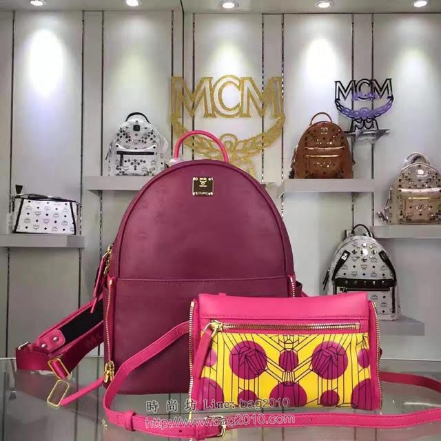 MCM女包 原單 經典款 MCM子母包 前面袋子可拆卸 Cosmo圖案 MCM女雙肩背包  mdmc1018